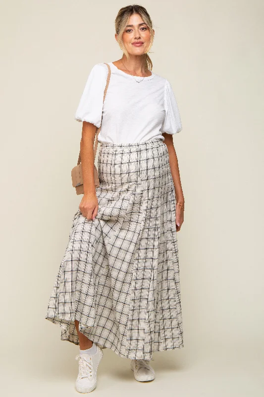 Striped SkirtBeige Plaid Linen Maternity Maxi Skirt