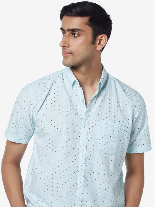 Embellished ShirtsWES Casuals Mint Relaxed-Fit Dotted Shirt