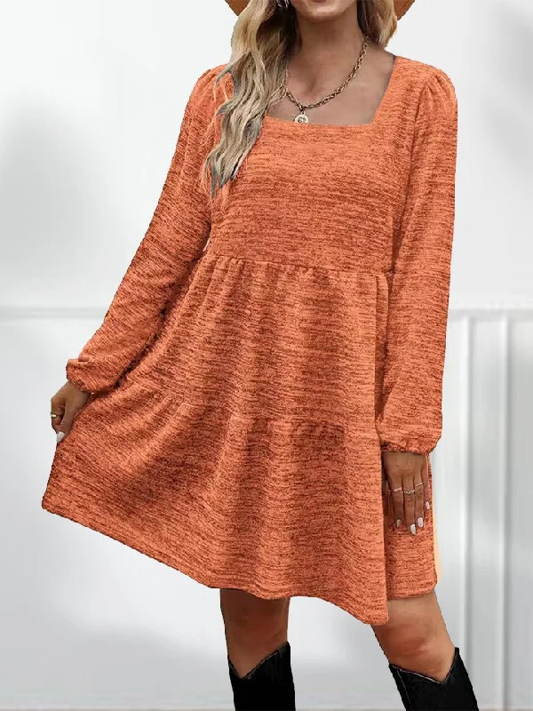 Autumn Breeze Square Neck Long Sleeve Mini Dress
