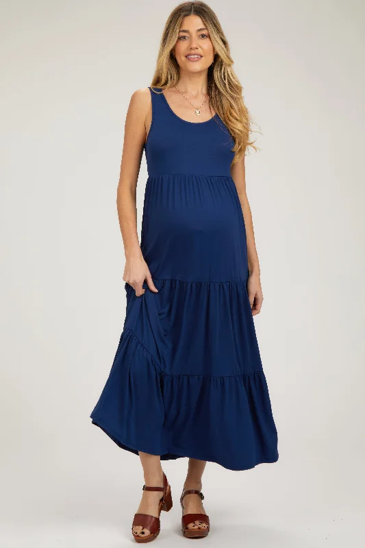 Oversize sleeveless topNavy Sleeveless Scoop Back Tiered Maternity Maxi Dress
