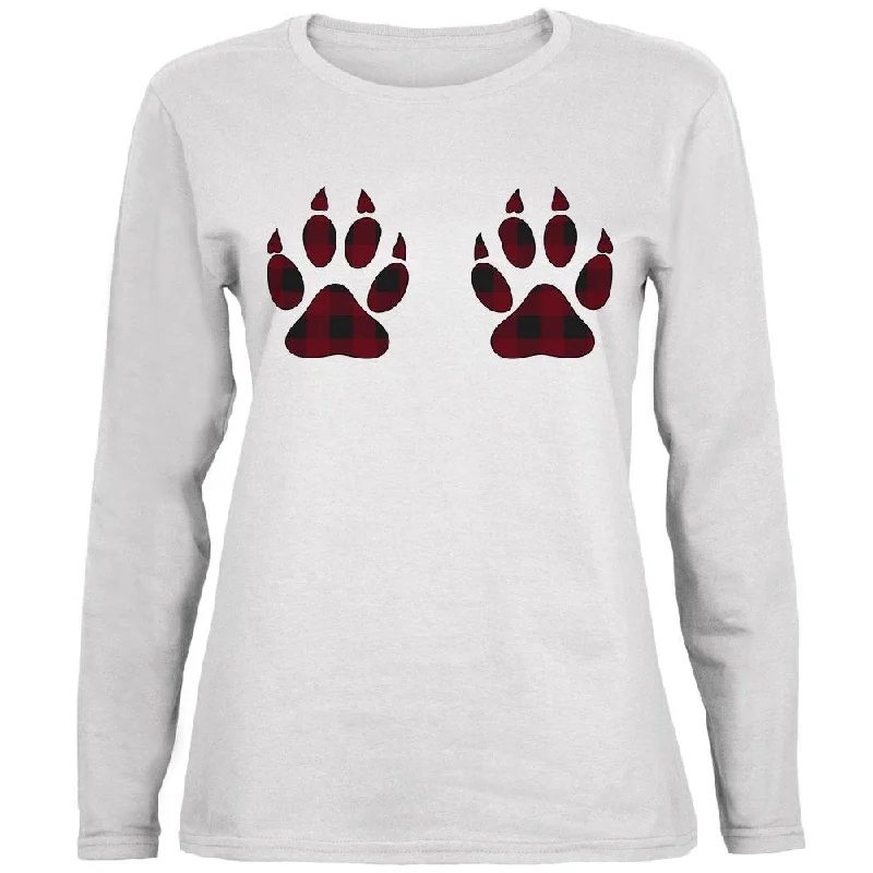 Hip-Hop T-ShirtsPlaid Bear Paw Boobs Ladies' Relaxed Jersey Long-Sleeve Tee