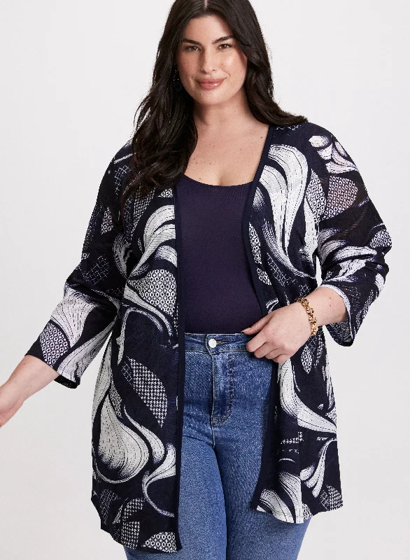 Abstract Open-Front Layering Top