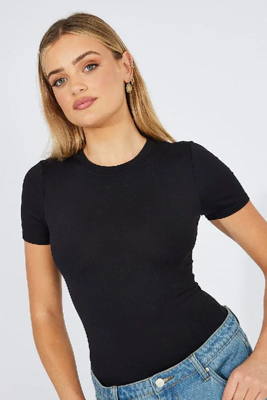 Black Bodysuit Short sleeve Crew neck Supersoft