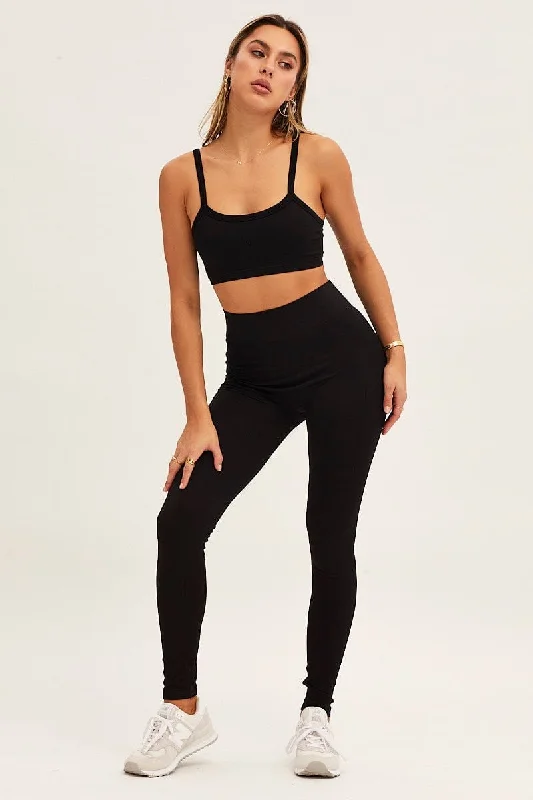 Black Bralette Crop Round Neck Seamless