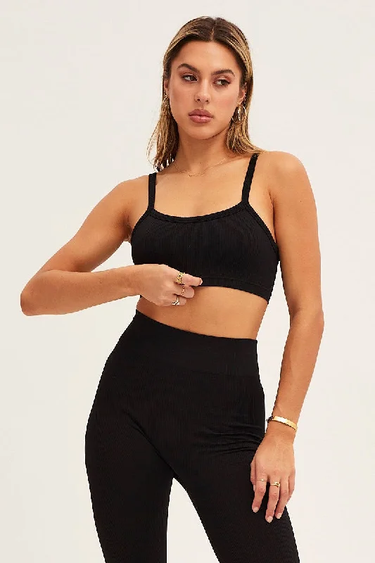 Black Bralette Crop Round Neck Seamless