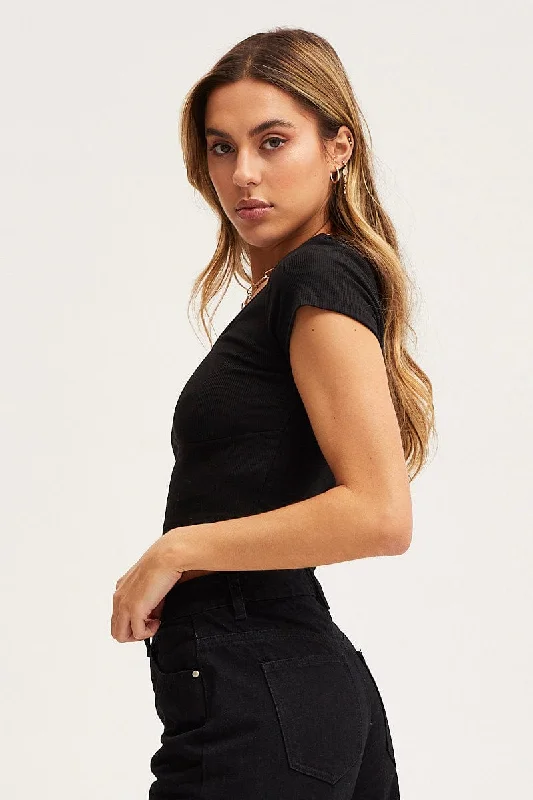 Black Top Short Sleeve Round Neck