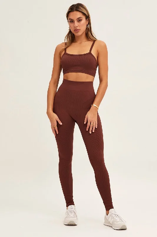 Brown Bralette Crop Round Neck Seamless