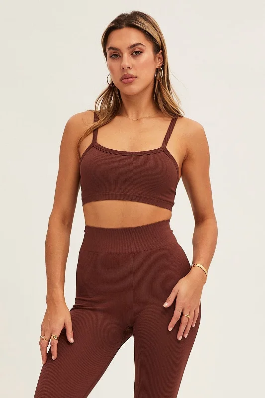 Brown Bralette Crop Round Neck Seamless