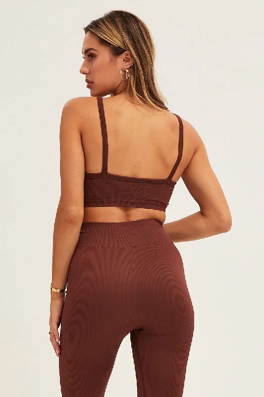 Brown Bralette Crop Round Neck Seamless