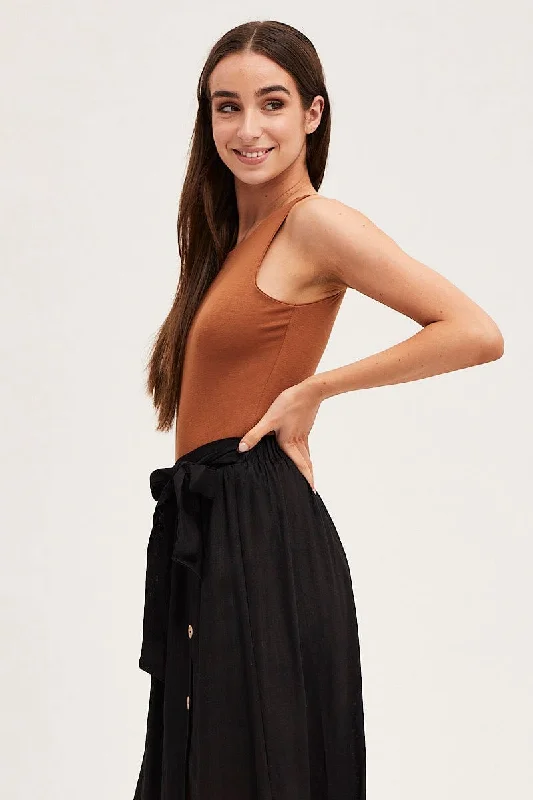 Brown Round Neck Sleeveless Bodysuit