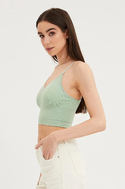 Green Crop Singlet Top Seamless