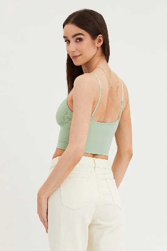 Green Crop Singlet Top Seamless