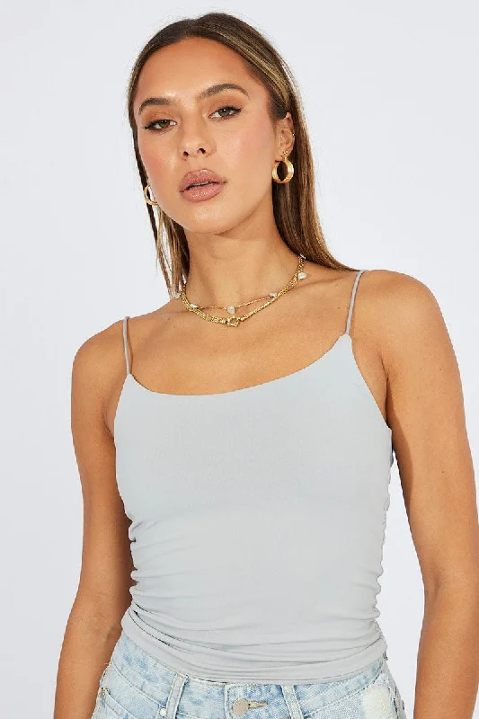 Grey Singlet Top Round Neck Supersoft