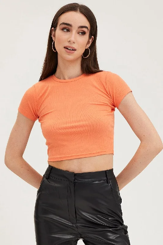 Orange T Shirt Short Sleeve Crew Neck