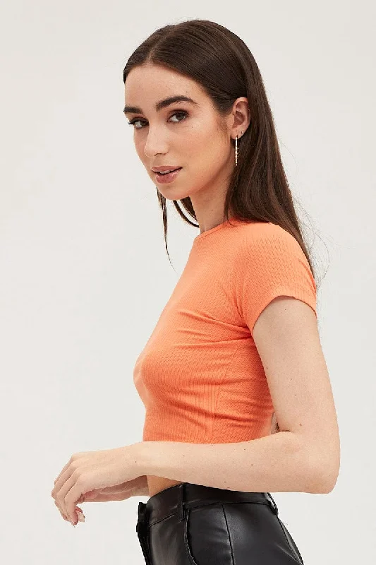 Orange T Shirt Short Sleeve Crew Neck