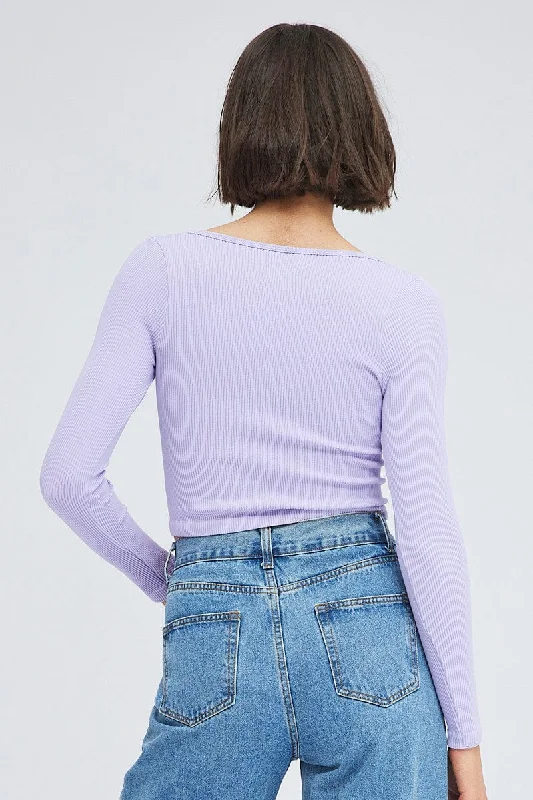 Purple Top Long Sleeve Scoop Neck Seamless