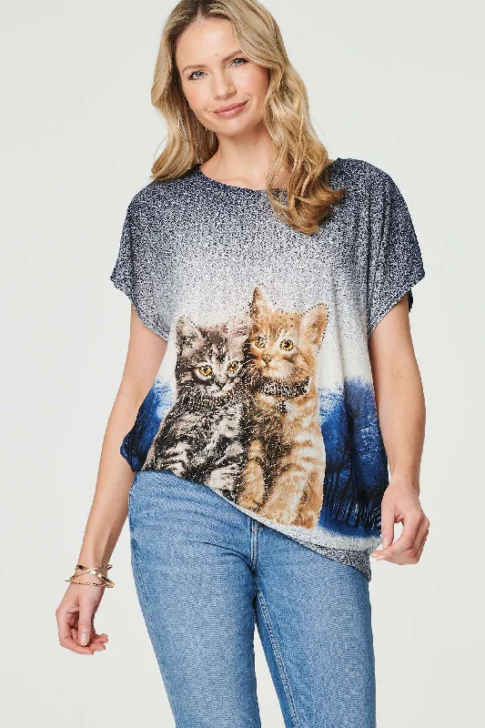 Embellished Kitten Graphic Top