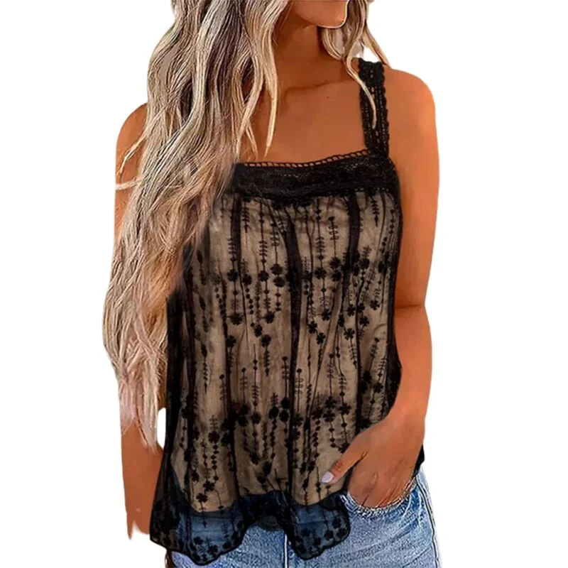 Trendy Lace Splicing Open Back Tank Top