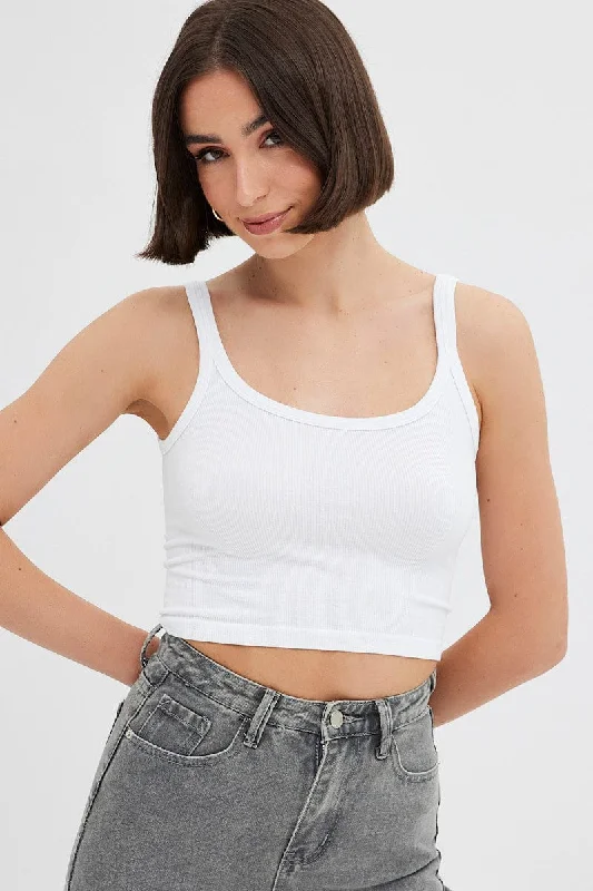 White Singlet Top Round Neck