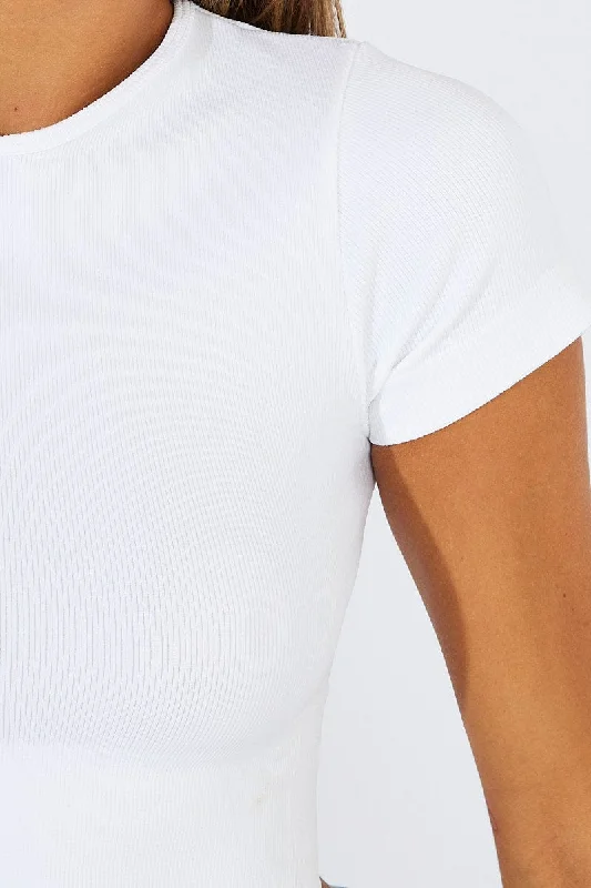 White T Shirt Short Sleeve Crew Neck Seamless