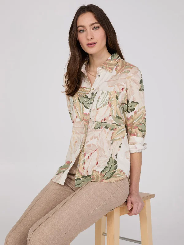 Tropical Linen Button-Front Blouse