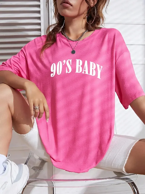 FZ Women's 90's Baby Creativity Letter Cotton Oversized Tee