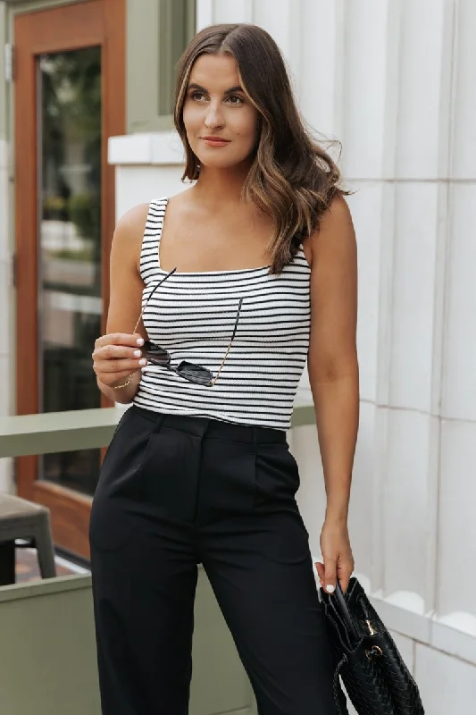 Black Striped Square Neck Tank Top