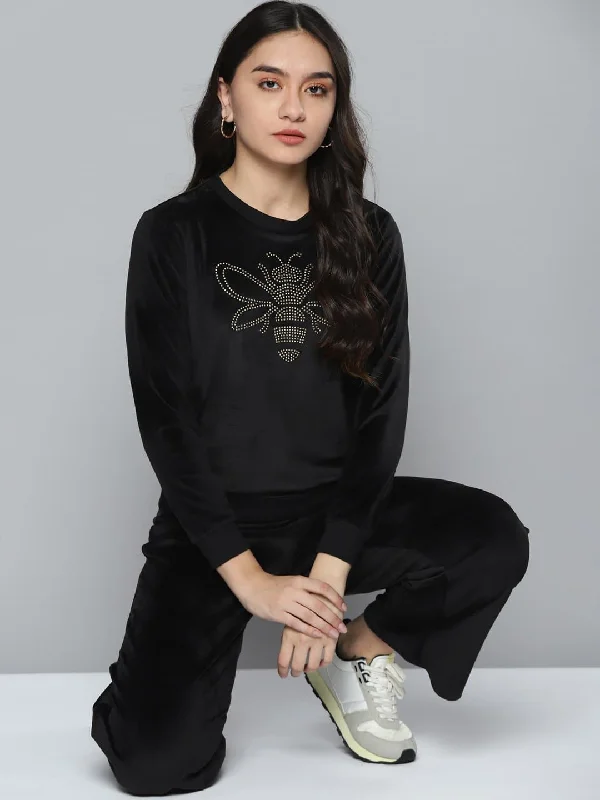 Black Velour Studded Dragonfly Sweatshirt