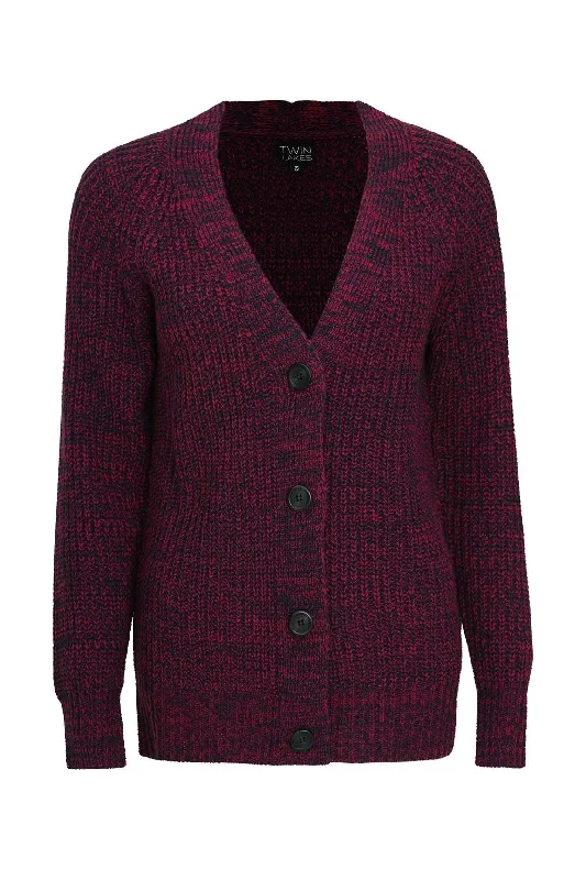 Button front Two Tone Knit Cardigan | RASPBERRY/NAVY | 6264ZR