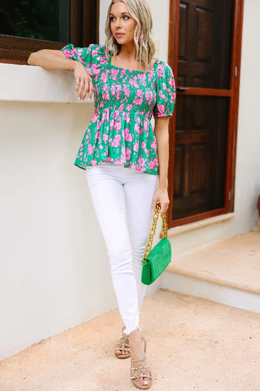 Couldn't Change Green Floral Peplum Blouse