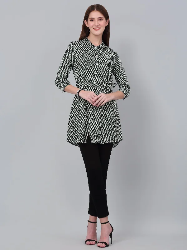 Cantabil Women's Green Printed 3/4th Sleeve Long Tunic