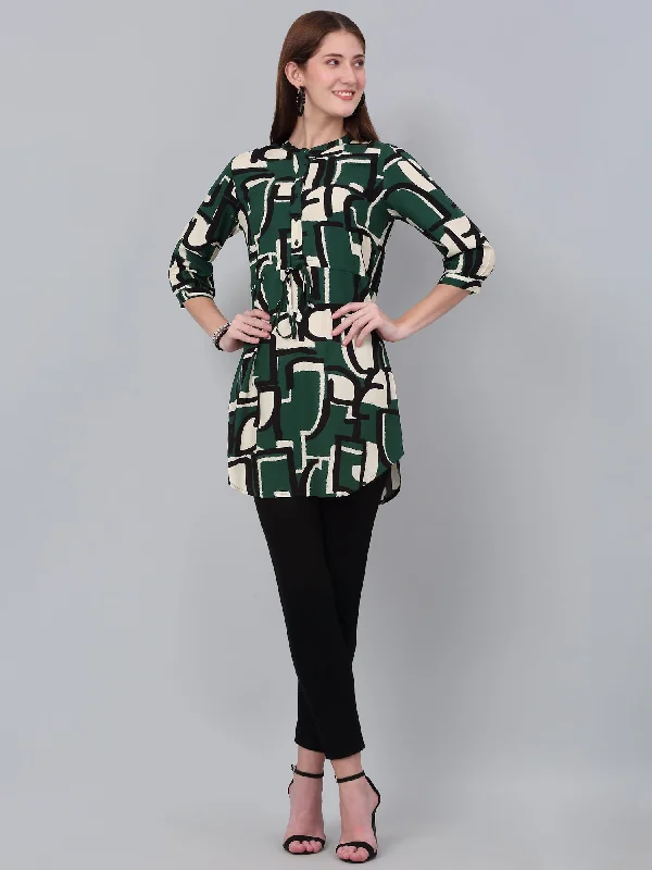 Cantabil Women's Green Printed 3/4th Sleeve Long Tunic