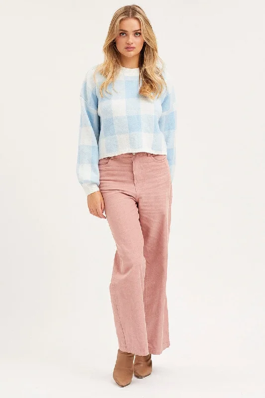 Check Knit Top Long Sleeve Relaxed