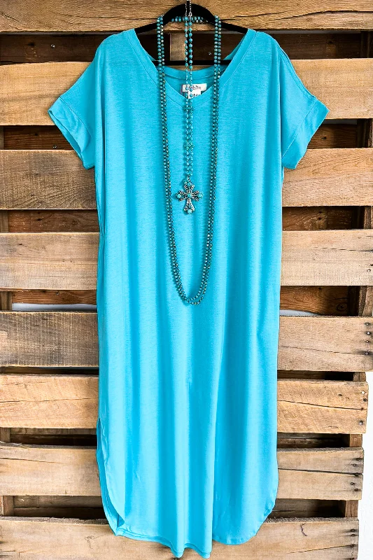 Cold Shoulder T-shirt Maxi Dress - Aqua