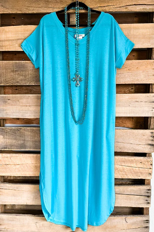 Cold Shoulder T-shirt Maxi Dress - Aqua