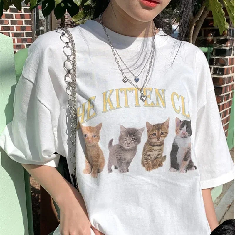 Graphic Oversized White Short Sleeve Femme Cute Grunge Y2k T-shirt