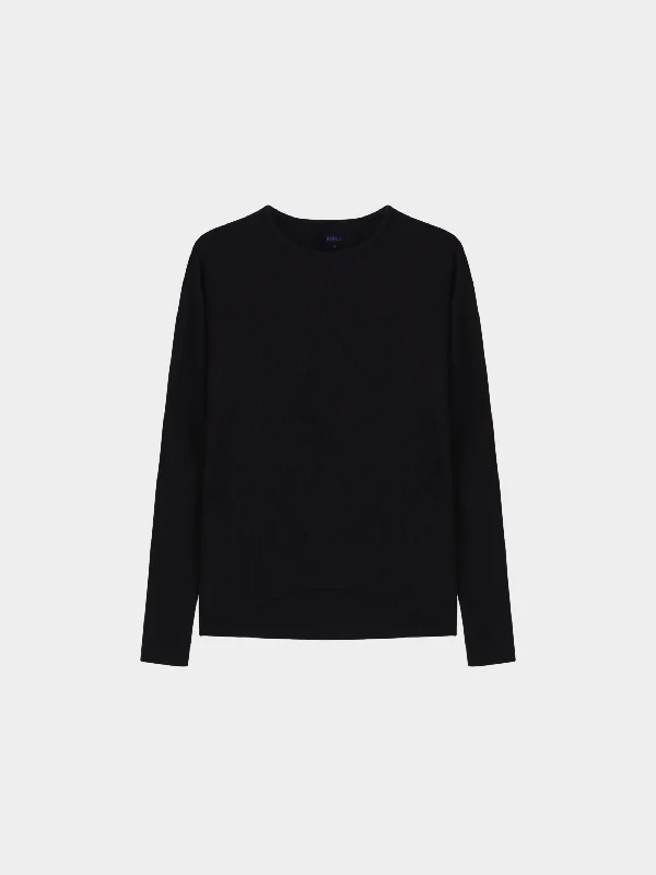 CREW RIBBED DOLMAN-BLACK