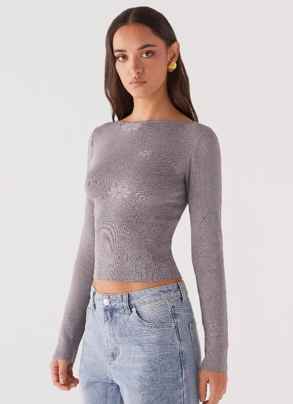 Dandelion Long Sleeve Knit Top - Grey Marle