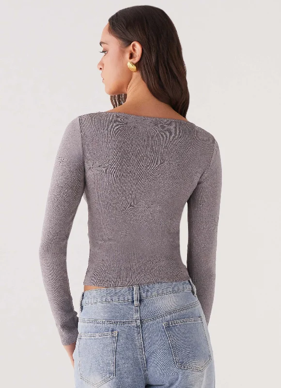 Dandelion Long Sleeve Knit Top - Grey Marle