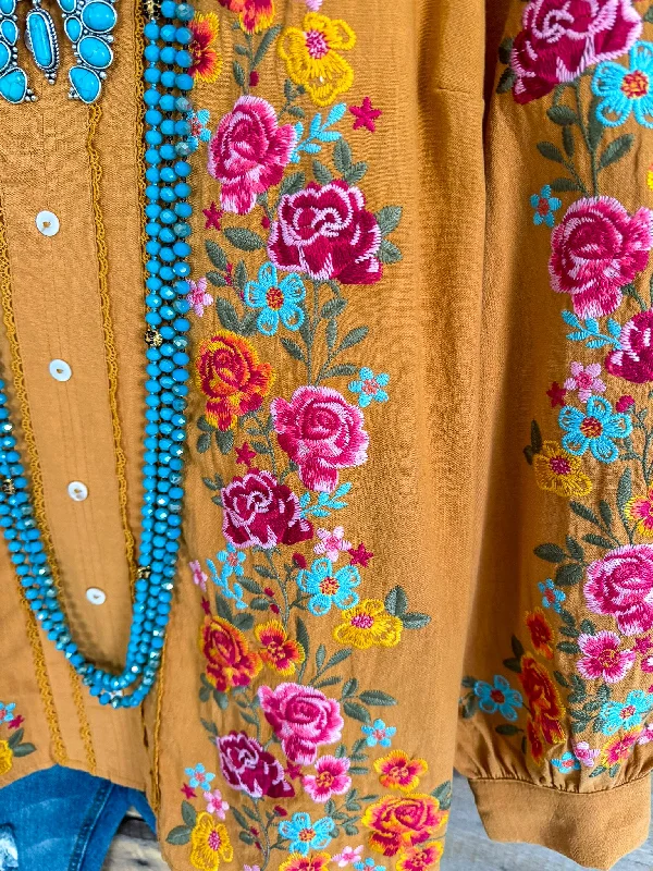 Dearly Loved Embroidery Top - Mustard - 100% COTTON