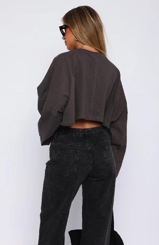 Don't Bother Me Long Sleeve Crop Charcoal