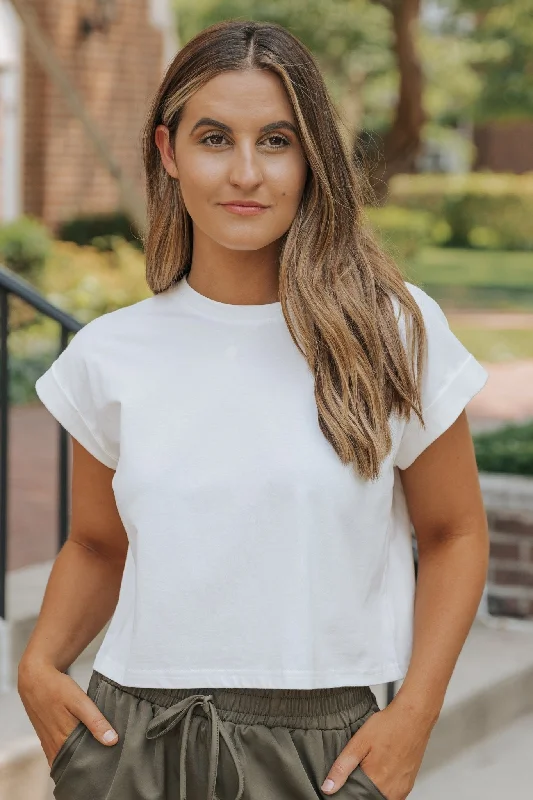 Editor's Choice White Cotton Cuff Sleeve Top