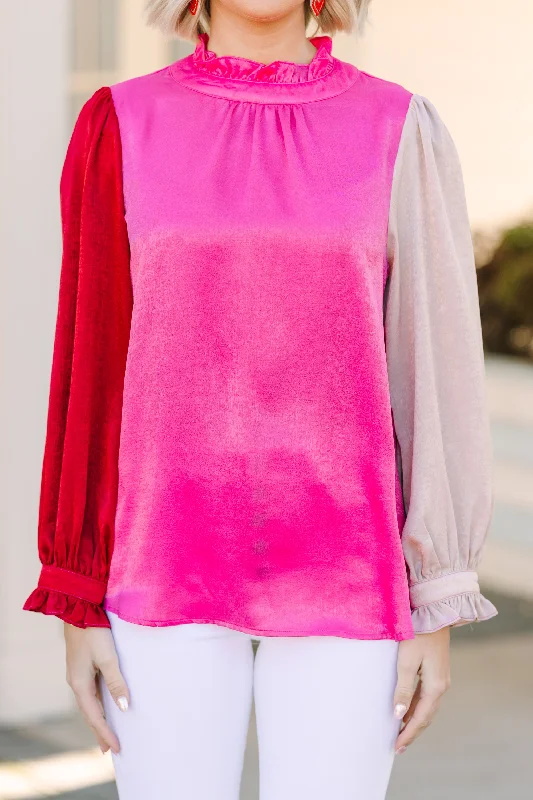 Get Their Attention Hot Pink Colorblock Blouse