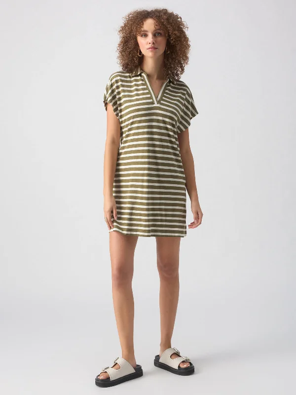 Johnny Collar T-Shirt Dress Light Ecru Olive Stripe