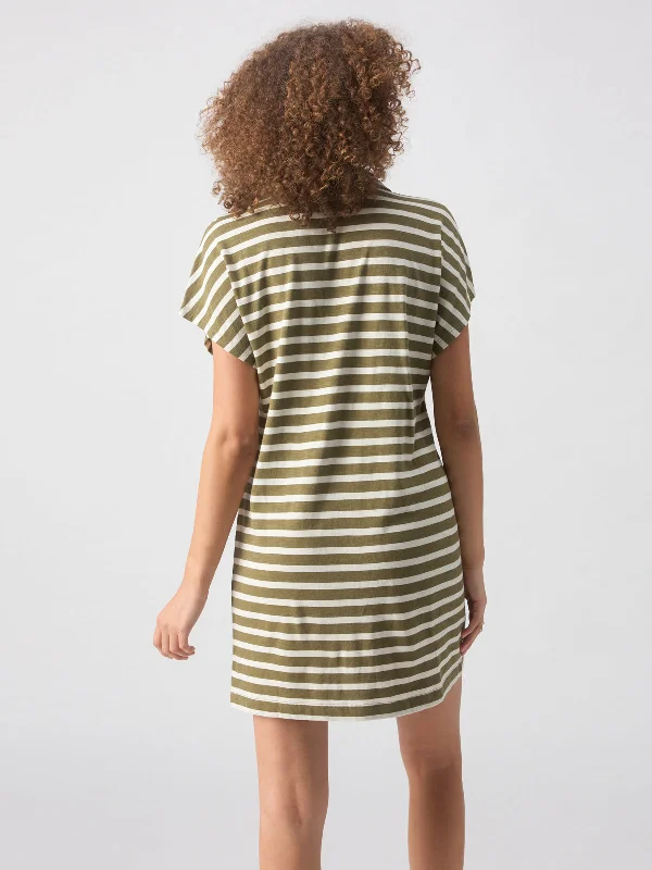 Johnny Collar T-Shirt Dress Light Ecru Olive Stripe