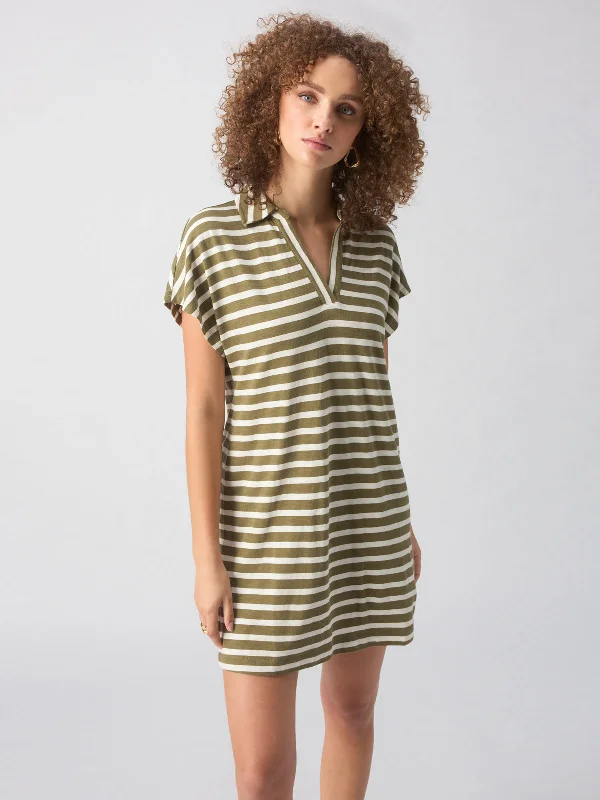 Johnny Collar T-Shirt Dress Light Ecru Olive Stripe