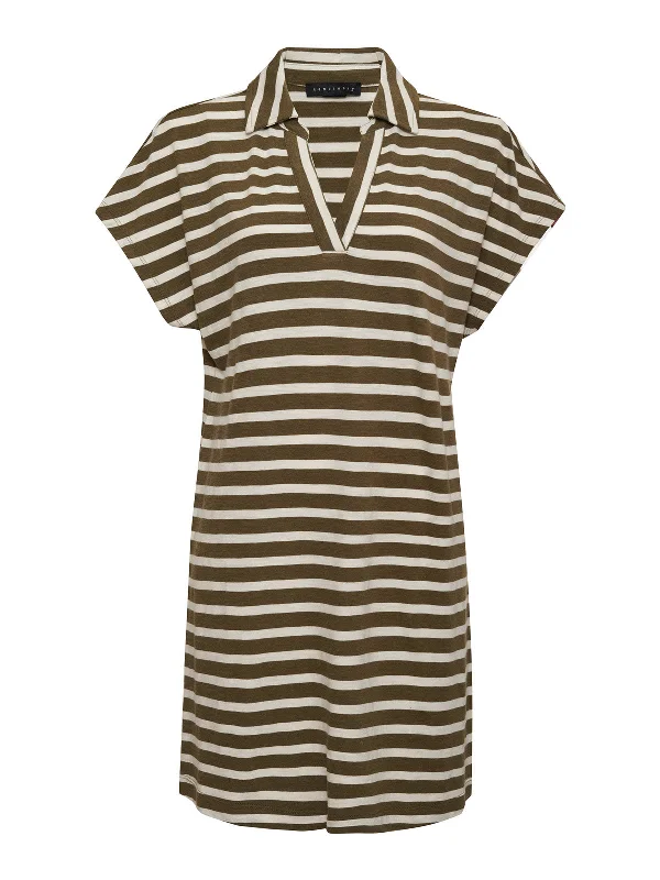 Johnny Collar T-Shirt Dress Light Ecru Olive Stripe