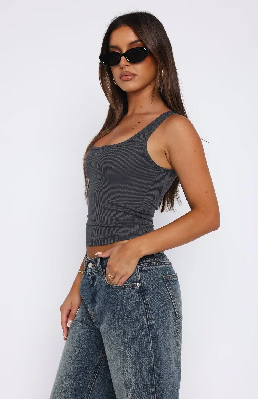 Let Me Adore You Ribbed Tank Top Charcoal