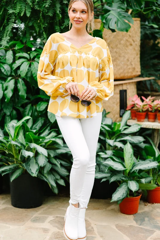 On My Mind Mustard Yellow Abstract Blouse