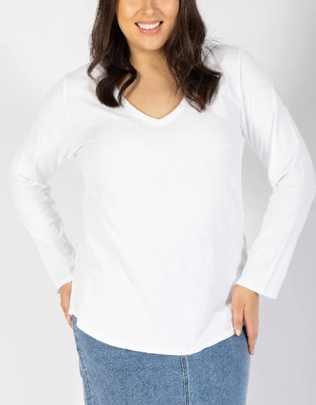 Original V-Neck Long Sleeve T-Shirt - White